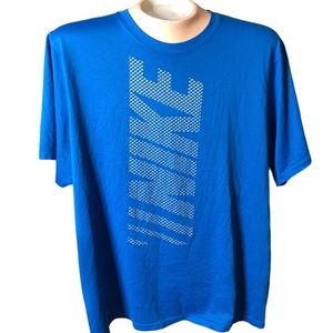 Nike Tee‎ Mens T Shirt Dri-Fit Large Blue Nike Vertical Spell Out
